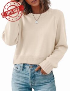 Zeagoo Sweaters for Women Cropped Crewneck Basic 2026 Trendy Fall Tops                                                          Cropped Sweater