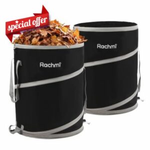Rachmi Upgraded 40 Gallon Collapsible Garden Bag 2-Pack Long Handle Black                                                          Pop-Up yard waste bin with spring frame