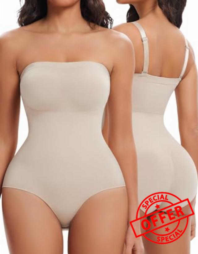 SIMIYA Women Strapless Shapewear Bodysuit with Built in Bra Top                                                          Shapewear Tummy Control
