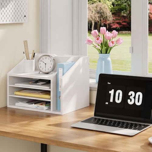 File Organizer with Adjustable Partitions Multi-Layer Desktop File Holder for Home Office