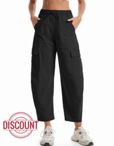 Women's Hiking Cargo Barrel Pants Lightweight High Waisted with Pockets 27"                                                          Barrel Leg