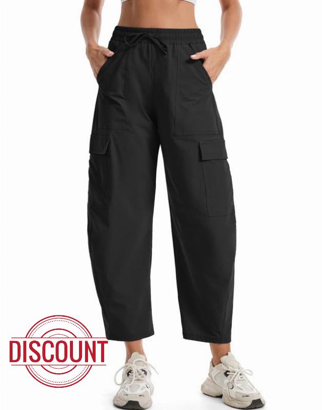 Women's Hiking Cargo Barrel Pants Lightweight High Waisted with Pockets 27"                                                          Barrel Leg