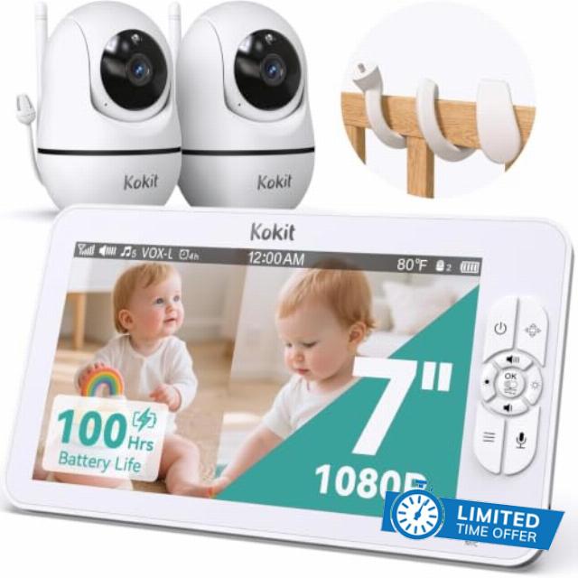 Baby Monitor with Camera - No WiFi Split Screen for Twins Kokit 7" Baby Monitor with Camera and Audio