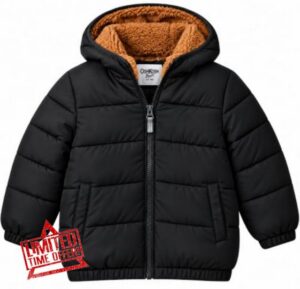 OshKosh B'Gosh boys Heavyweight Winter Jacket With Sherpa Lining                                                          Boys hooded winter puffer coat with a full zip front and quilted design; choose sherpa or fleece lined styles by color.