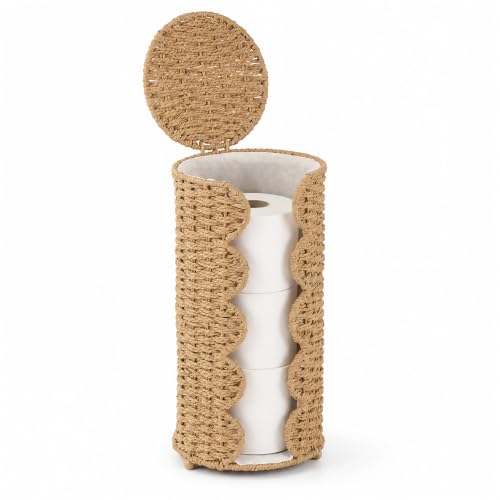 Freestanding Bathroom Organizer Paper Rope Woven Toilet Paper Holder with 3 Rolls Storage