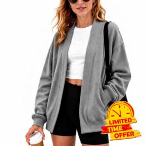 LICOBOD Oversized Cotton Open Front Women Sweatshirt Cardigan Lightweight Jacket Loose Fit Pocket Casual Athleisure Outerwea
