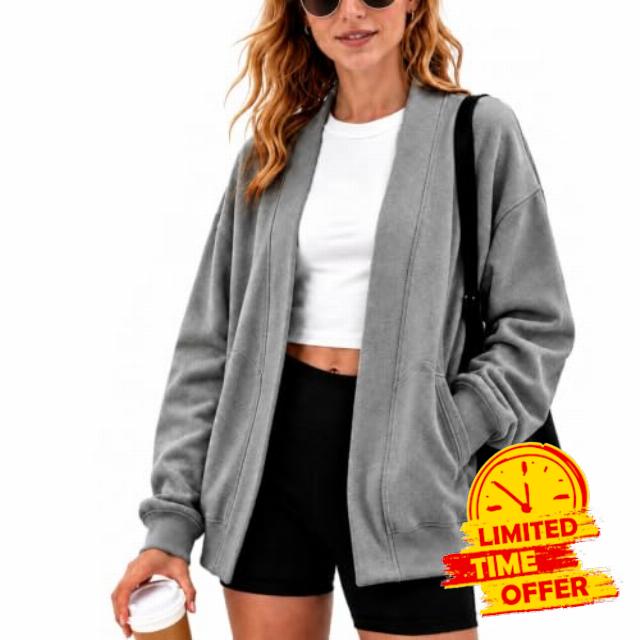 LICOBOD Oversized Cotton Open Front Women Sweatshirt Cardigan Lightweight Jacket Loose Fit Pocket Casual Athleisure Outerwea