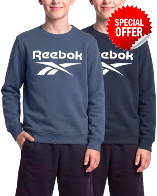 Reebok 2 Pack Boys Fleece Crewneck Sweatshirt Sweater Kids Teen Youth Soft                                                          Long Sleeve Warm Shirts