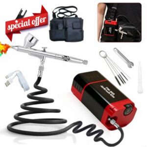 Portable 20-50PSI 8000mAh Airbrush kit with Compressor & Crossbody bag                                                          10 pressure gear 20 to 50psi adjustment with portable shoulder bag for multipurposely spray use
