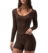 AVGO V Neck Workout Tops for Women Long Sleeve Crop Top Slim Fit Gym Shirts | Snatched-Waist, Cur...