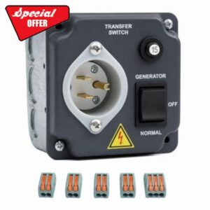 Manual Generator Transfer Switch 15A 125V Outdoor Circuit Backup Power Switch for Generators Solar Systems Indoor Outdoor RV Home