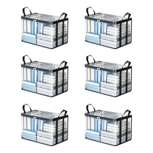 Black 15x9.5x12.5 in Collapsible Clear Vinyl Storage Bags Bins with Zipper & Handles for Books