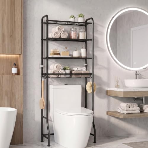 4 Tiers (71.9" H) Bathroom Organizer Shelf Bathroom Storage Above Toilet with Basket & Adjustable Height
