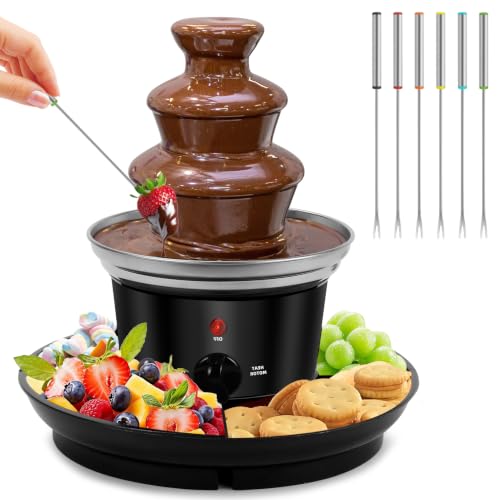 3-Tier MINI Chocolate Fondue Fountain with 6PCS Fondue Fork and Removal Tray for Treats/Fruits/Nuts