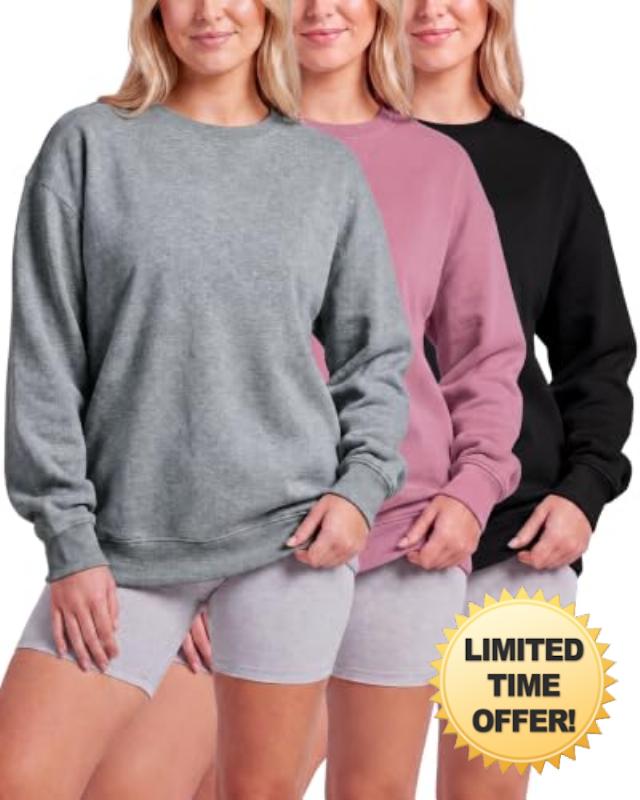 3 Pack Womens Fleece Oversized Baggy Crewneck Sweatshirt Pullover Sweater                                                          Sizes S-XXL