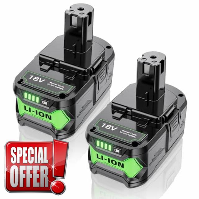 Upgraded 2 Pack 8.0Ah Replacement for Ryobi 18V Battery Compatible with Ryobi 18 Volt Lithium-Ion Battery P108 P104 P105 P102 P103 P122 P109 Cordless Power Tools