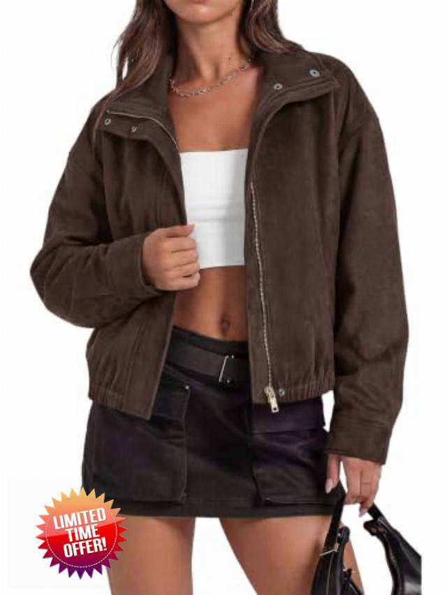 PRETTYGARDEN Lightweight Faux Suede Bomber Jacket Women Coats Outerwear Zipper