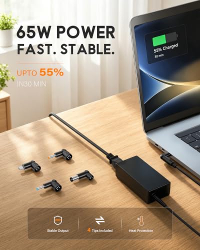 4-in-1 with 3 Round Tips AC Adapter Compatible with HP chromebook Lenovo Dell Acer Asus Samsung Google Computer Type C Power AC Adapte