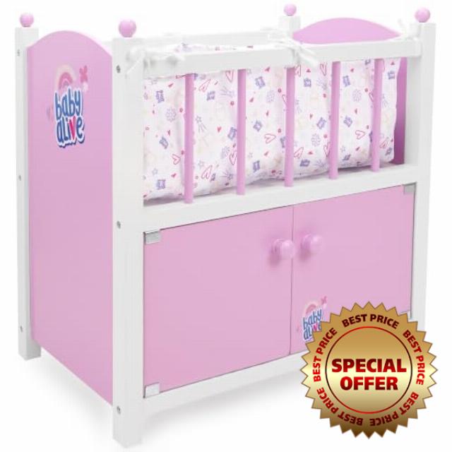 509 Crew: Baby Alive - 2-in-1 Wooden Doll Crib - Pink-White-Purple