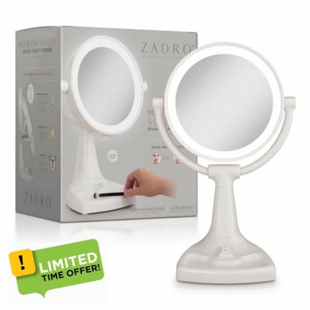 Zadro 17.5" Tall Lighted Makeup Mirror with Magnification 10X/1X                                                          w/Tray
