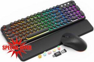 SABLUTE RGB Backlit Wireless Keyboard and Mouse Combo with Retro Round Keys                                                          7 solid colors + RGB