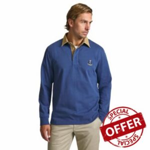 Chaps Men's Long Sleeve Heavyweight Cotton Blend Rugby Polo Shi