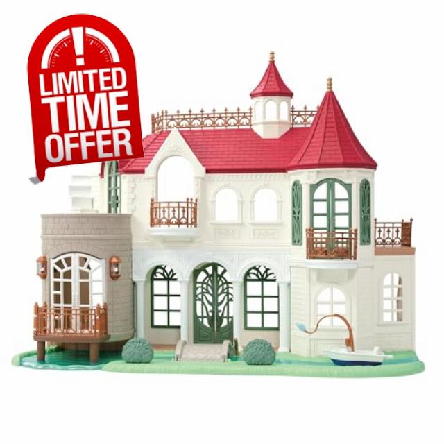 Calico Critters - Red Roof Home - Riverside Manor Dollhouse                                                          Grand waterside living - elegant floors & terraces made for garden parties