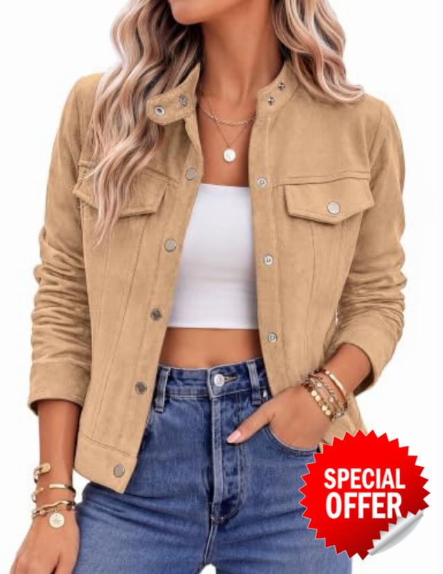 Zeagoo Faux Suede Cropped Jackets for Women Trendy Fall Shackets Coats                                                          Going Out Suede Jacket