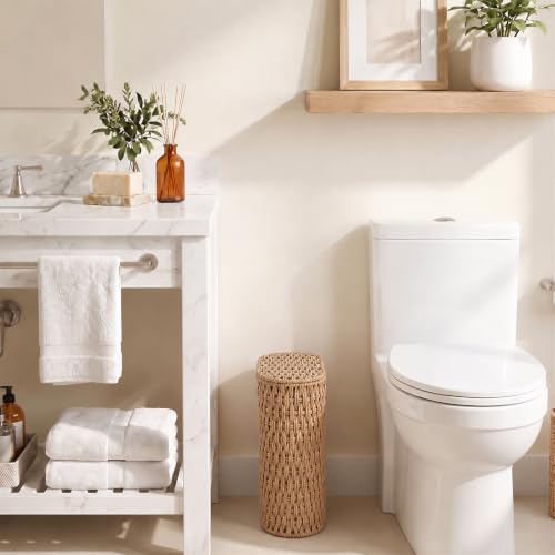 Paper Rope Bathroom Trash Can with Lid Rattan Small Garbage Can with Removable Liner