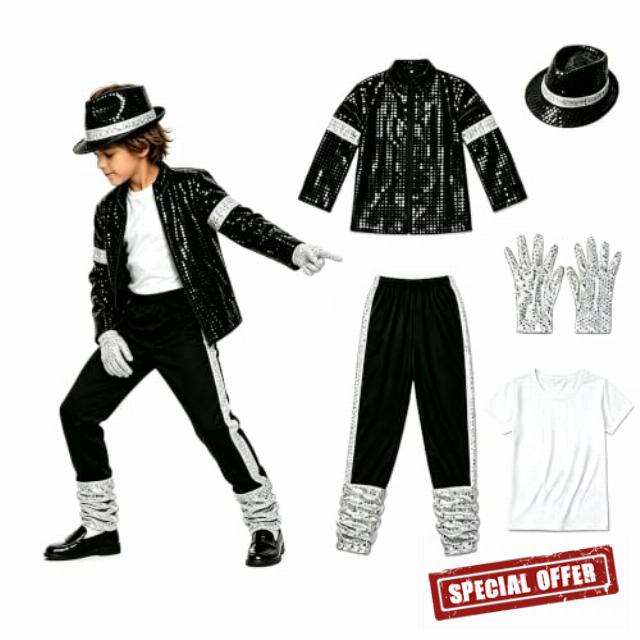 Kids 80s 90s Stage Dance Costume Set Halloween Cosplay Outfit                                                          Sequin Jacket