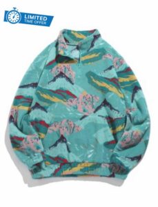 ZAFUL Men 1/4 Zipper Ethnic Aztec Fleece Unisex Winter Sweatshirt Tops 2026                                                          Funnel Neck Fluffy Polar Fleece Faux Sherpa Soft Thermal Pullover Kangaroo Pocket Jacket Hoodie Tops