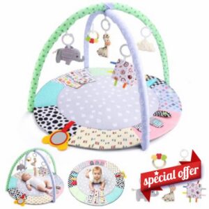 Baby Play Gym Mat Tummy Time Mat with 5 Sensory Toys