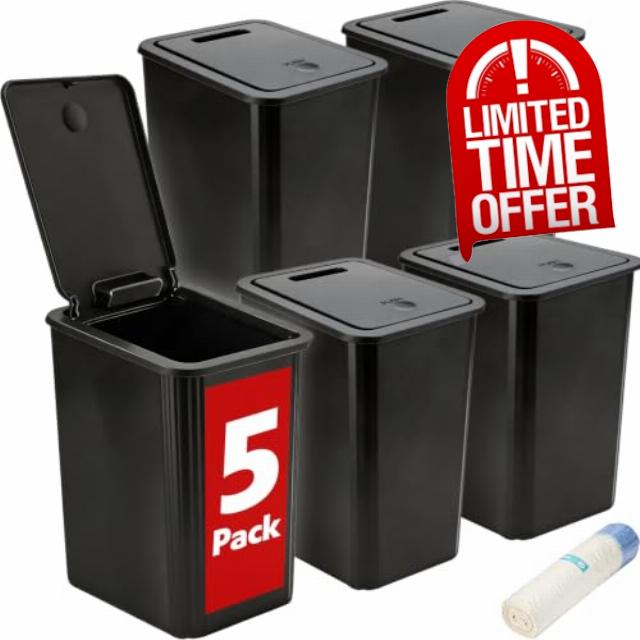 5 Pack Bathroom Trash Can with Lid