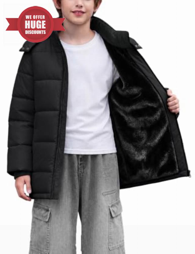 Boys Winter Fleece Lined Hood Down Alternative Coat Aged 6-13 Years                                                          Water-Repellent & Faux Fur Furry Lining Zipper Quilted Puffer Jacket with Pockets For School