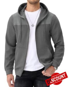 ZKMAN Men's Colorblock Zip Up Hoodie Lightweight Jacket                                                          Waffle Knit Texture