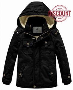 WenVen Boy's Winter Sherpa Jacket Heavy Twill Cotton Military Coat with Hood
