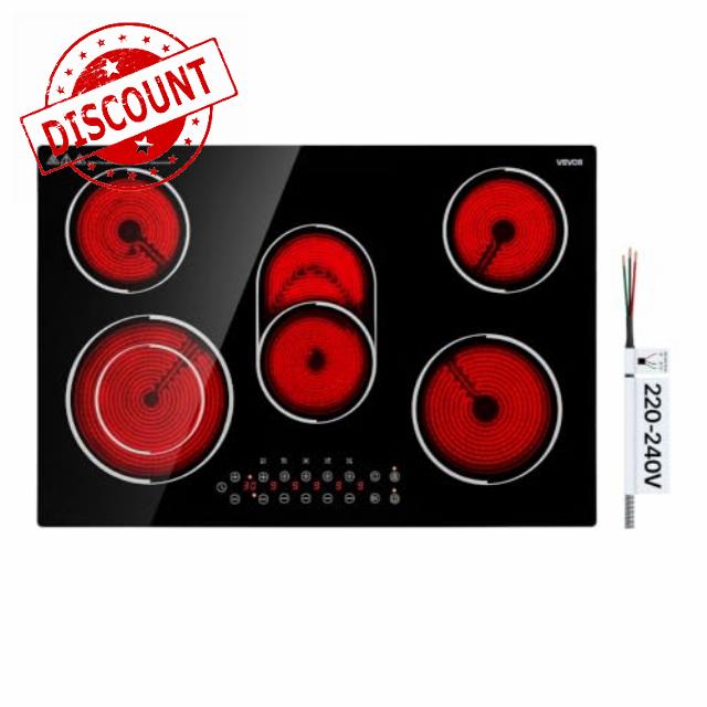 VEVOR Electric Cooktop 30inch 5 Burners Stove Top 8900W 220V No Plug