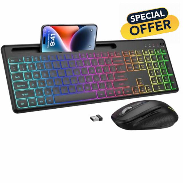 Wireless Keyboard and Mouse Combo with 10 Colored Backlits