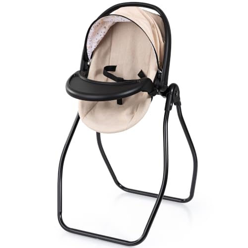 Beige Hearts Convertible toy nursery set for 18 inch dolls; includes tray and safety belt for realistic feeding and role play.