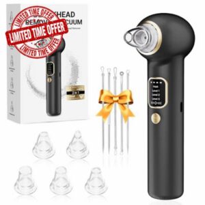 Heated Blackhead Remover Pore Vacuum with 5 Probes & 3 Suction Modes                                                          Electric Facial Skin Cleaner Comedone Extractor Tool for Daily Skincare