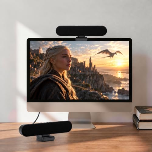 USB Soundbar with Adjustable Monitor Clip No Screen Obstruction