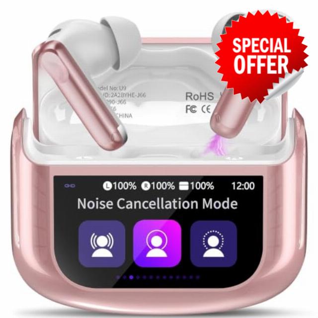 Active Noise Cancelling Ear Buds 48H Wireless Earbuds with Touch Screen                                                          HiFi Stereo Bluetooth Headphones with ENC Noise Cancelling/Transparency Mode