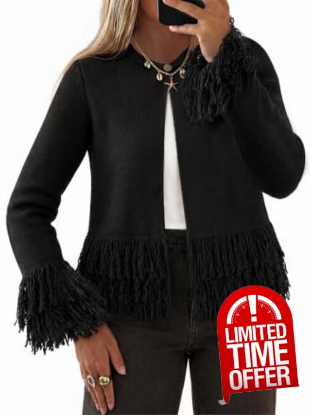 Yousify Fringe Tops for Women Crew Neck Button Down Crochet Cardigan                                                          Western Outfit