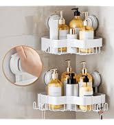 LEVERLOC Shower Caddy Visual Safety Suction Cup, Shower Shelves White | 2 Pack Rustproof Shower S...