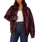 PRETTYGARDEN Women's Faux Leather Motorcycle Jacket Trendy Fall Spring Clothes Oversized Zip Up W...