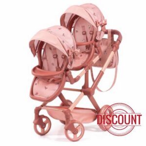Bayer Design: Doll Pram Xeo Twin - Pink & Flowers - Play Push Stroller