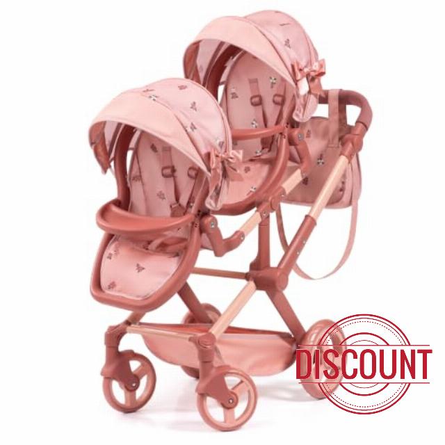 Bayer Design: Doll Pram Xeo Twin - Pink & Flowers - Play Push Stroller