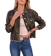 luvamia Women Leopard Cheetah Print Jackets Stretch Button Down Jean Jacket | Casual, Long Sleeve...