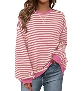 PRETTYGARDEN Womens Striped Oversized Sweatshirt Lightweight Fall Clothes | Stitching Crew Neck S...
