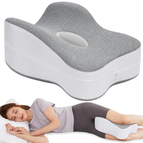Leg Pillow for Side Sleeping Memory Foam Thigh Support with Center Airflow – Supports Back
